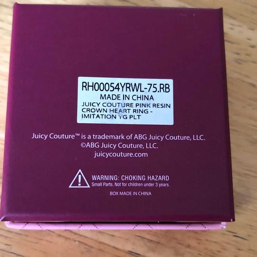 Juicy Couture Pink Resin Heart With Crown Cocktail Ring Crystal Size 7.5 NIB